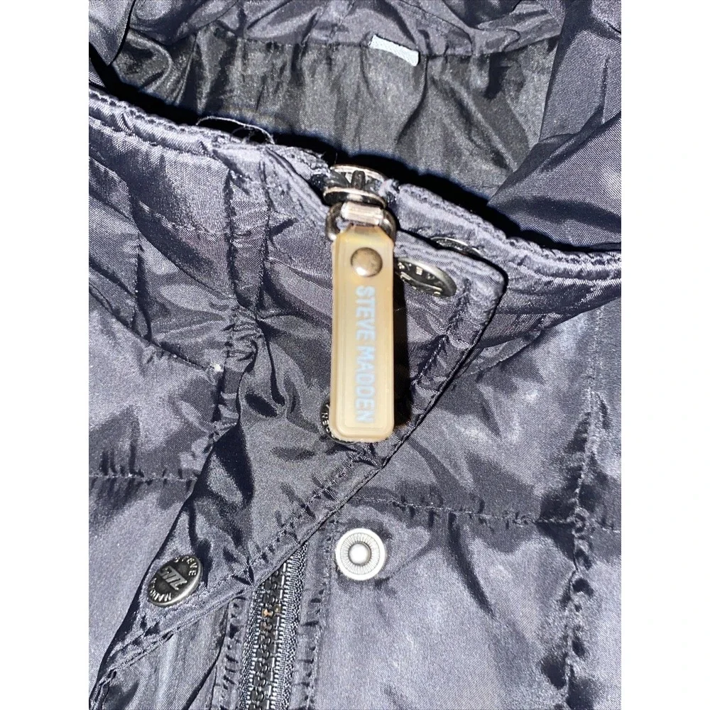 Steve Madden Juniors Puffer Coat Down Nylon Winter Black Logo Warm Girls Sz XL